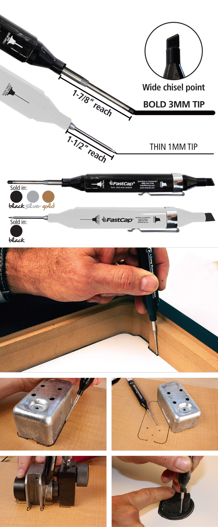 30mm Deep Hole Long Nib Marker Pens FastCap Long Nosed Pattern Marker  Woodworking Deep Hole Marker