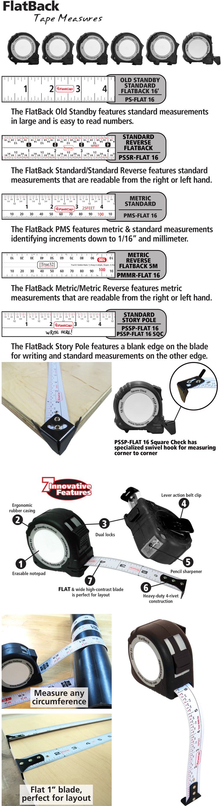 Metric/Standard ProCarpenter Flatback Flexible Tape Measure, - HANDYCT